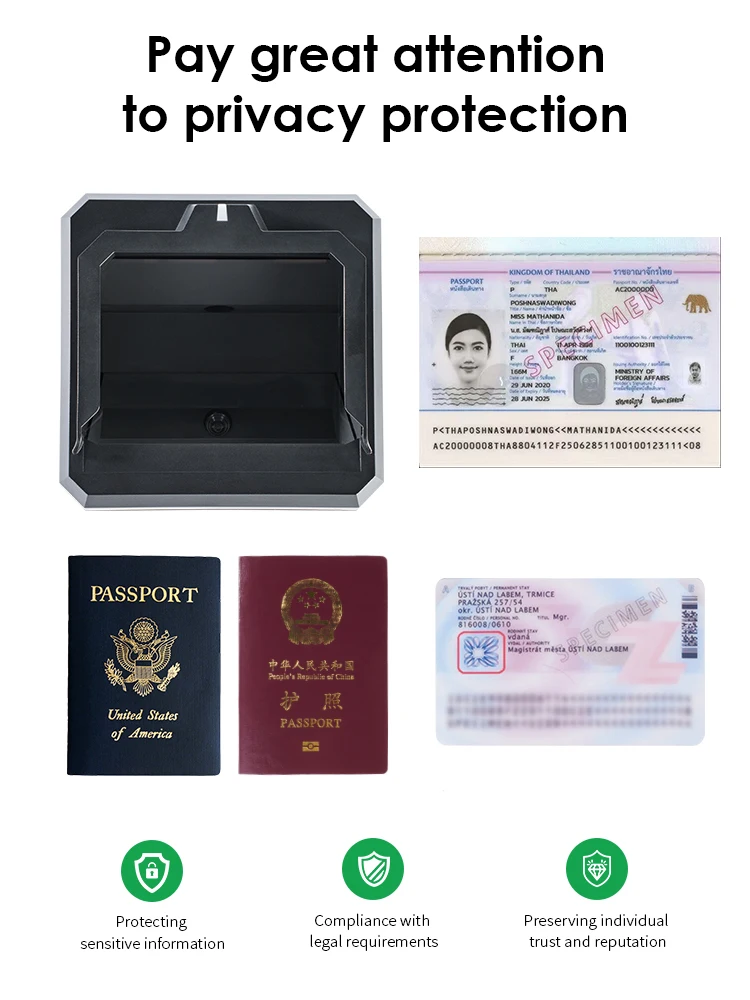 TD13 Passport Reader OCR MRZ Document Scanner Auto Sensor  ID Visa Scanning for Airport Hotel Border Control
