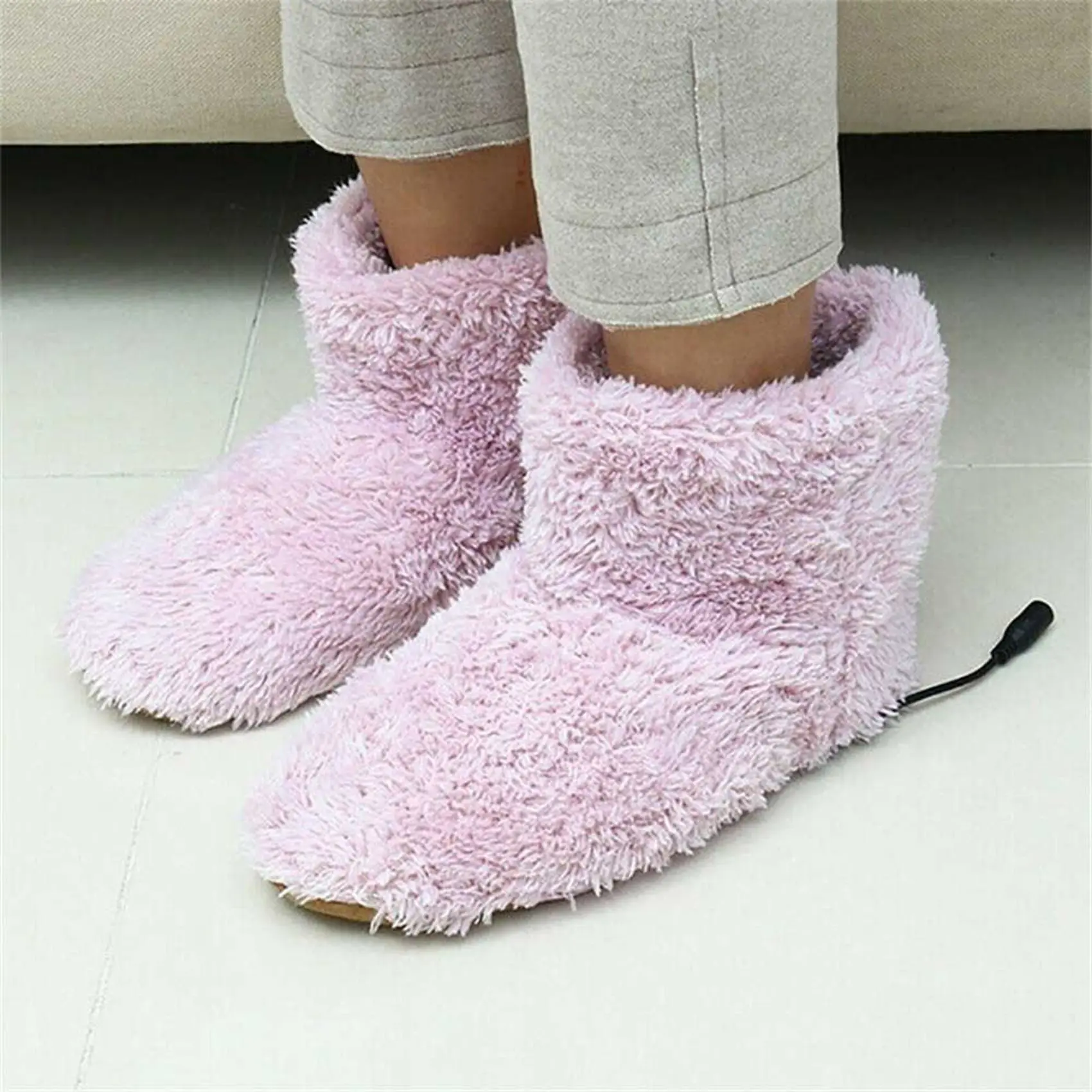 Winter USB Heizung Fuß Schuhe Elektrische Schuhe Wärme Pad Plüsch Warme Elektrische Hausschuhe Füße Beheizte Einlegesohlen Rosa-Lila