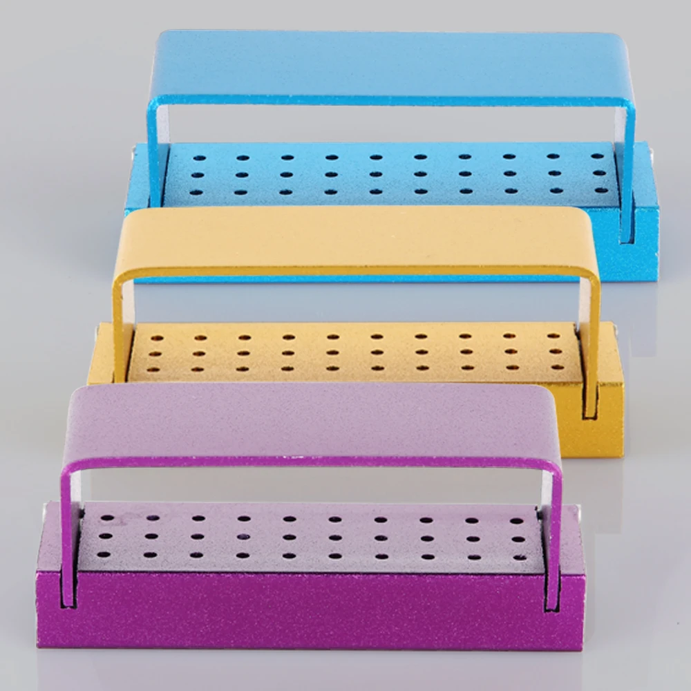 1PC Dental Bur Holder Metal Stand Disinfection Storage Box Fit for High Speed Handpiece Bur Gold/Blue/Purple Optional