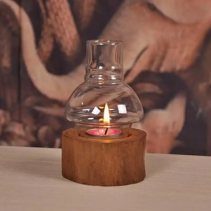 1pc Solid Wood Candle holder Lamp Chimney for Romantic Candlelight Dinner Tableware Retro Creative Glass Candle Holder Deco