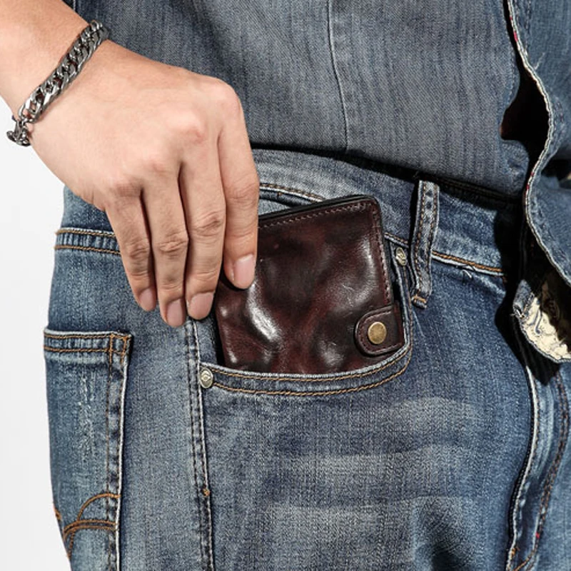 AETOO  Wallet men's leather short folding card bag soft cowhide vertical tide brand simple retro men's soil thin leather bag