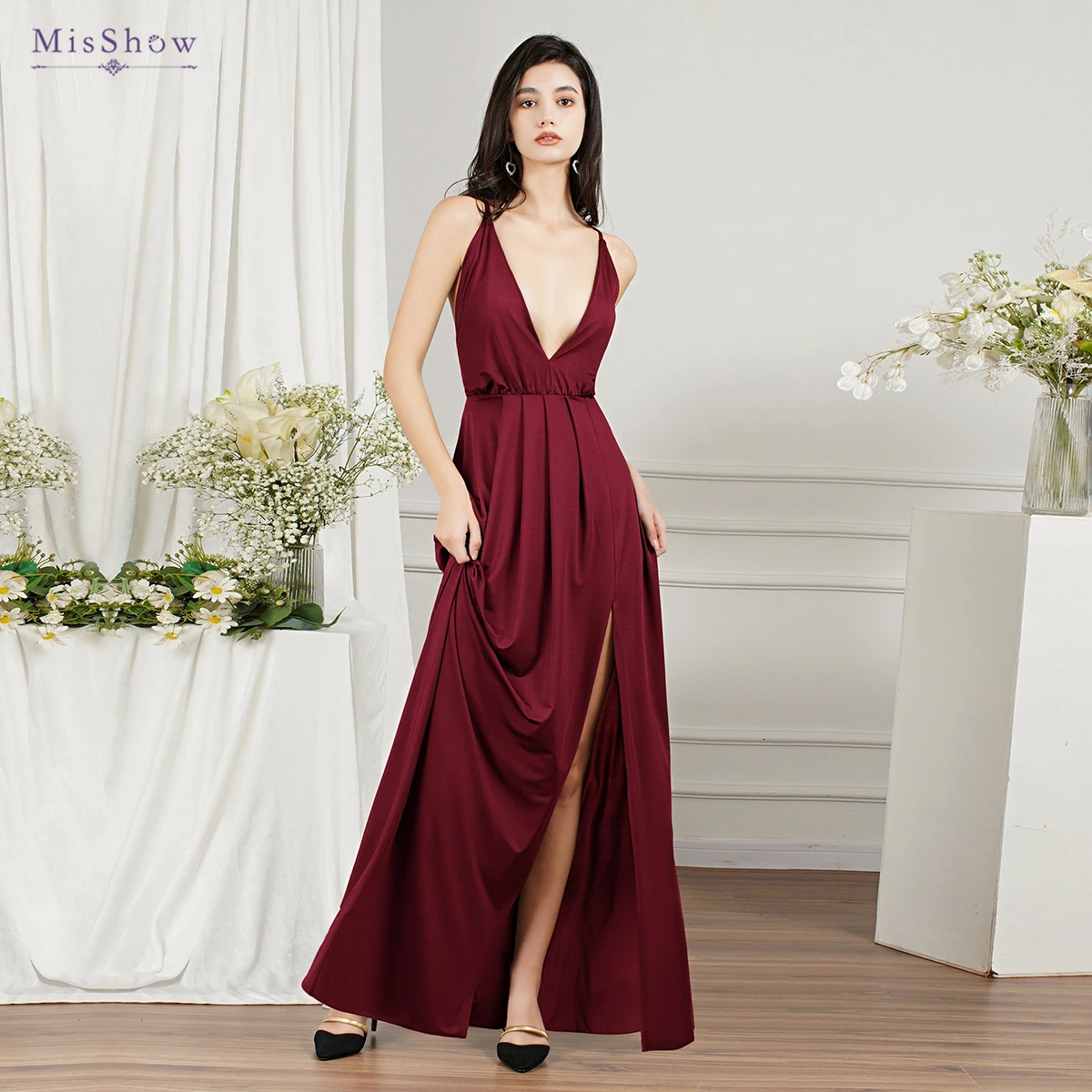 2022 New Sexy V Neck Bridesmaid Dresses Chiffon Wedding Party Guest Gown See-through Back Vestido De Noche De Boda Sleeveless