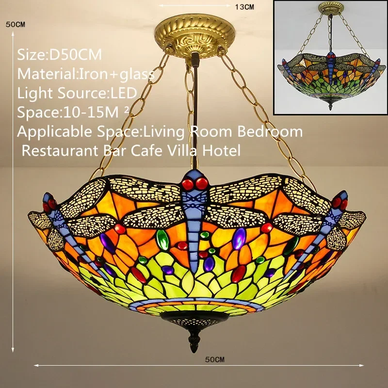 

AOSONG Tiffany Pendant Lamp LED Retro Creativity Living Room restaurant Bedroom Villa Hotel Corridor Color Glass Chandelier