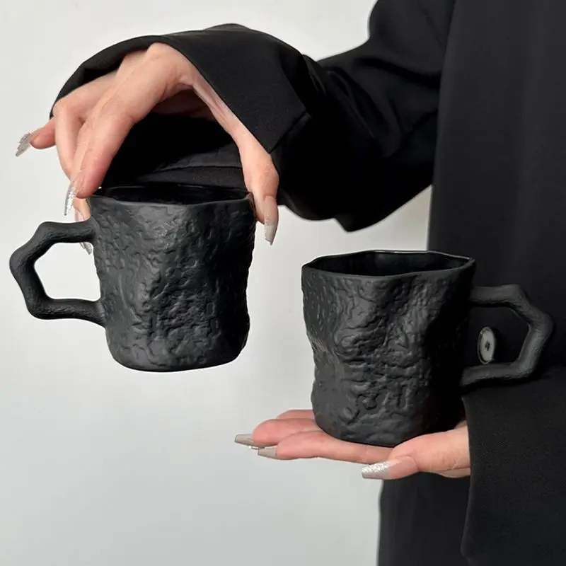 Obsidian Irregular Coffee Cup Rock Branch Habitat Glacier Pattern Glass, High-value Beverage Water Cups, Niche Cold Drink Mug