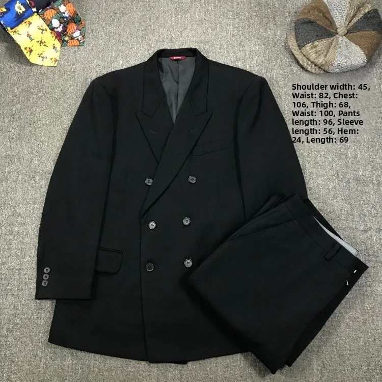 

Retro Woolen Men's Suiting Set Casual Briti Sle Photoaphy Crew Bla Double-Breasted Suiting Pants Four-Season Stand...