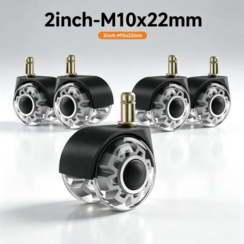 5 Pcs 2-Inch Gray Heavy-Duty Office Chair Caster Wheels M10 Stem Quiet Smooth Rolling PU Rubber