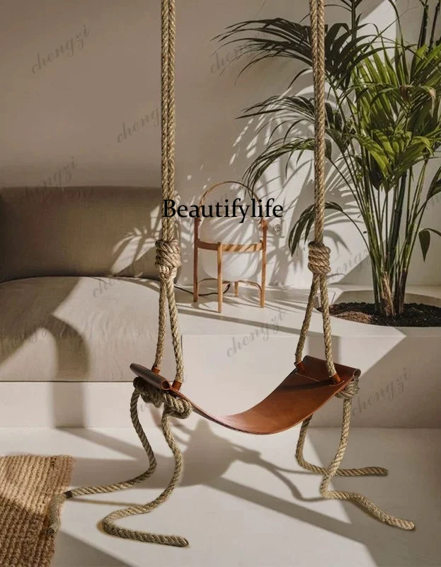 Customized indoor swing cowhide surface, household, hanging chair basket balcony, homestay decoration courtyard