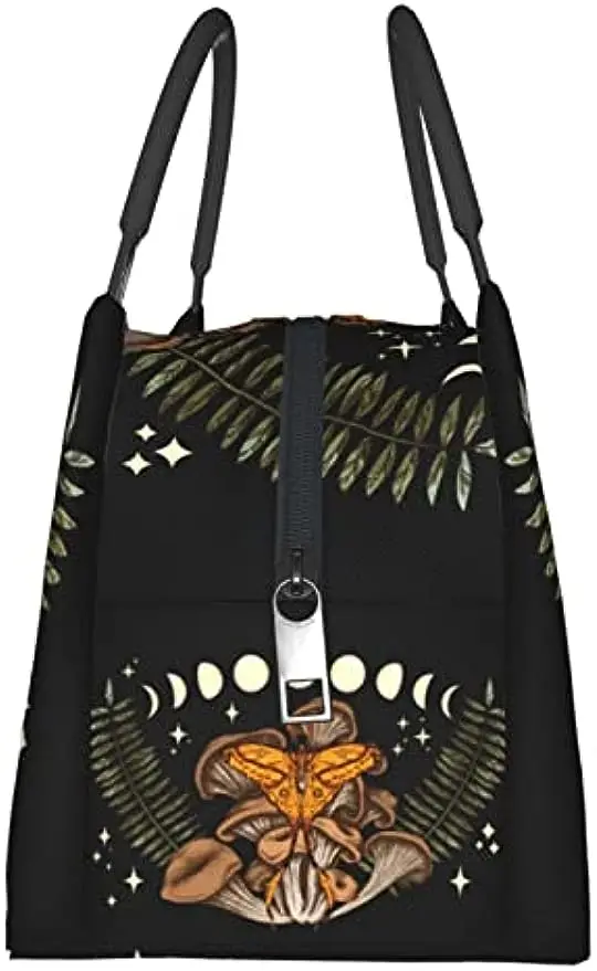 Mushroom Moth Insulated Lunch Bags for Women Men, Reusable Lunch Cooler Bags Tote Box Meal Prep for Work Picnics or Travel