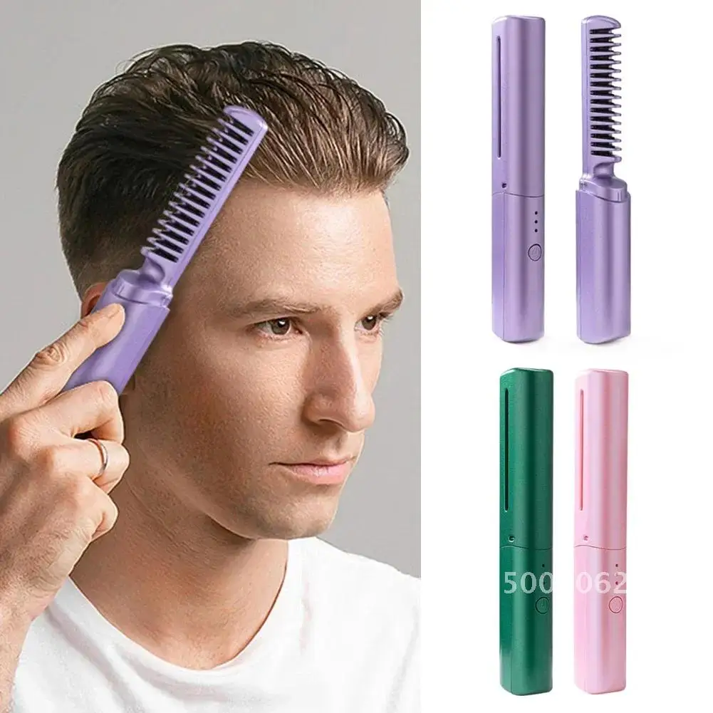 2 In 1 Wireless Professional Hair Straightener Curler Comb Brush Styling Fast Straightening Negative Curling Heating Tools Ion