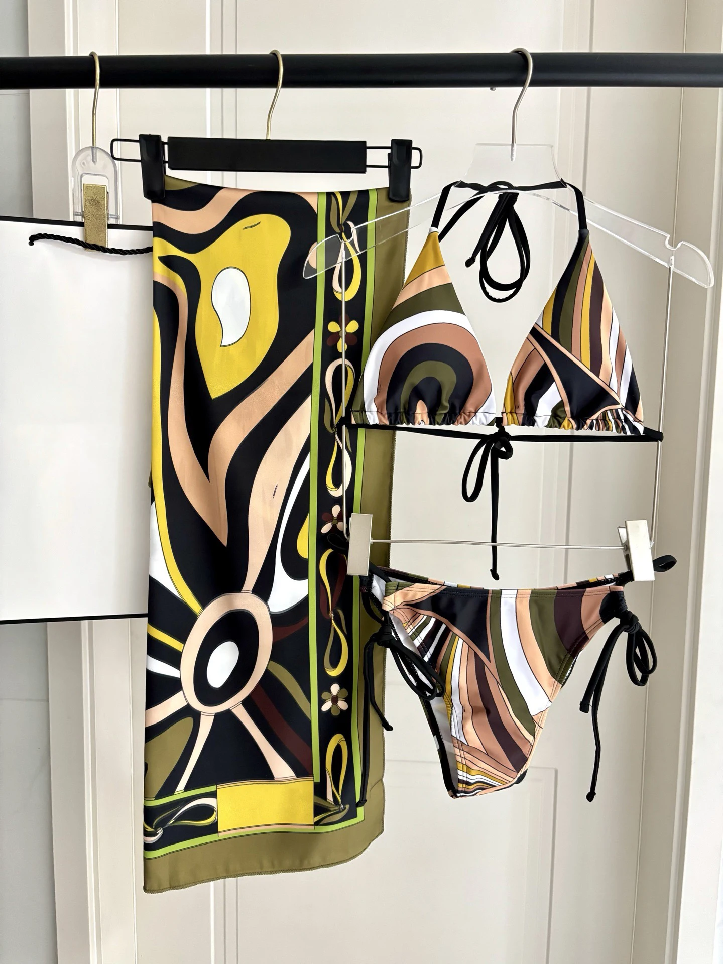 

Luxury Design Women's Brown Scarf Bikini Sets with Designer Signature Letter Logo Classic Brand Women's Two-Piece Swimsuits
