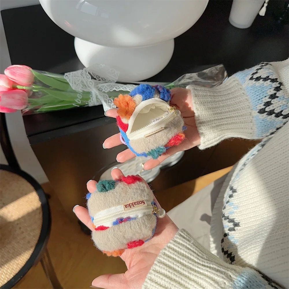 

Credit Card Holder Plush Dots Plush Coin Purse Mini Wallet Sanitary Napkin Storage Bag Colorful Kawaii Cosmetic Bag Women