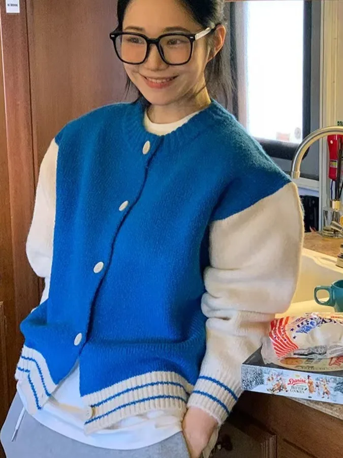 

Корейский свитер Sweet Color Blo Round Ne Thiened, женский джатовый свитер ранней осени, открытый кардиган из полиэфирного волокна