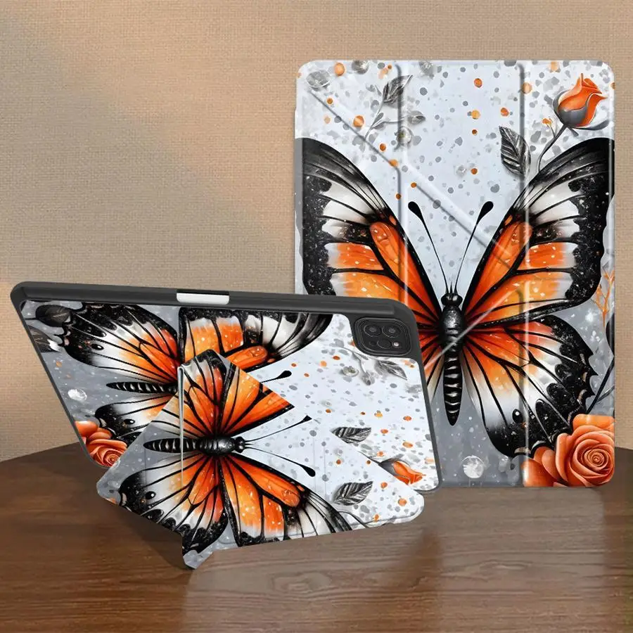 

Чехол для планшета iPad Pro 2025, Pro 11-го, 10-го, 9-го, 8-го, 7-го поколений, 12.9 дюймов, Air 4, 5, M3, M2, 1, 2, M4, 11 дюймов, Mini 6, 7, с держателем, дизайн «Бабочка»