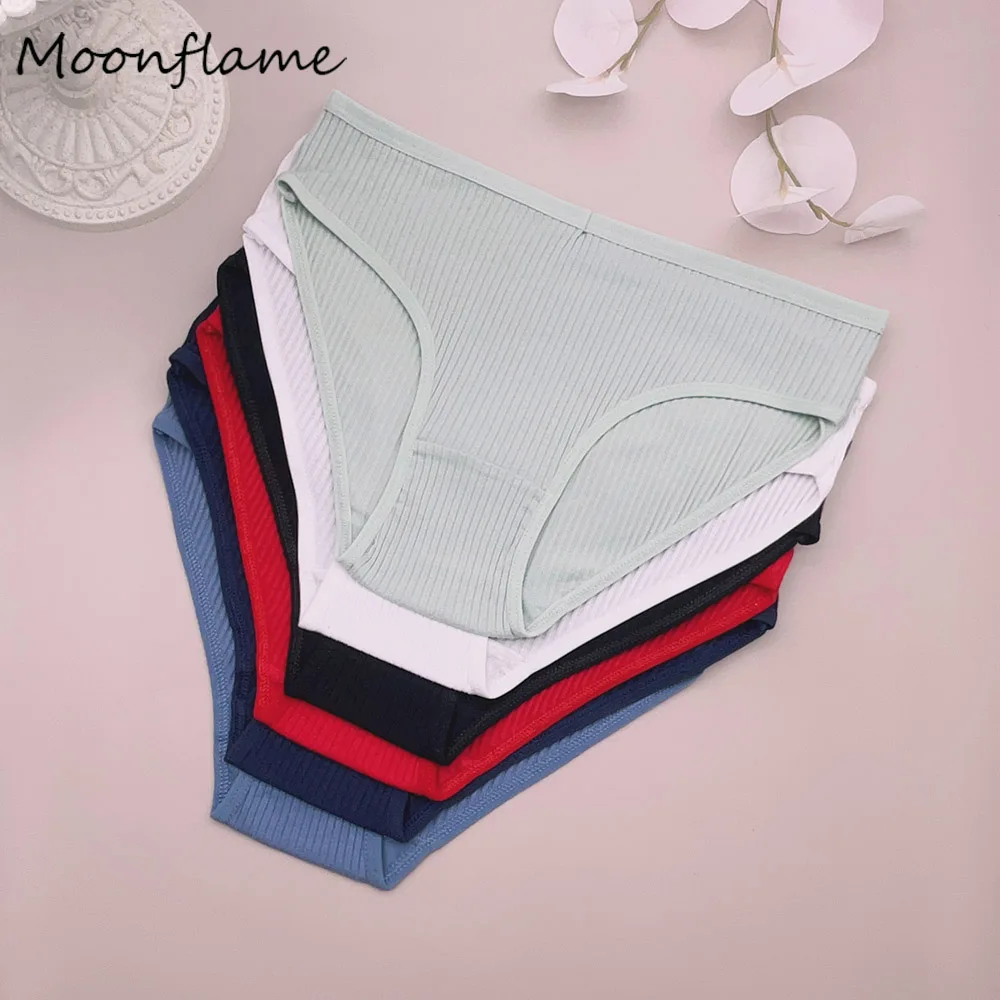 

Moonflame 5Pcs Women's Panties Striped Briefs For Women Low-Rise Cotton Female Underwear Solid Colors Ladies Underpant