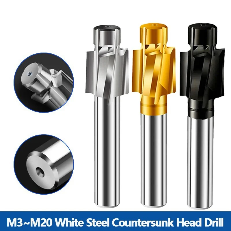 

Piloted Counterbore Cutter HSS Flat Bolt Hole Cap Screw Countersink Milling Tool 4 Flutes Pilot M3~M20 Spot Router Slot Drill