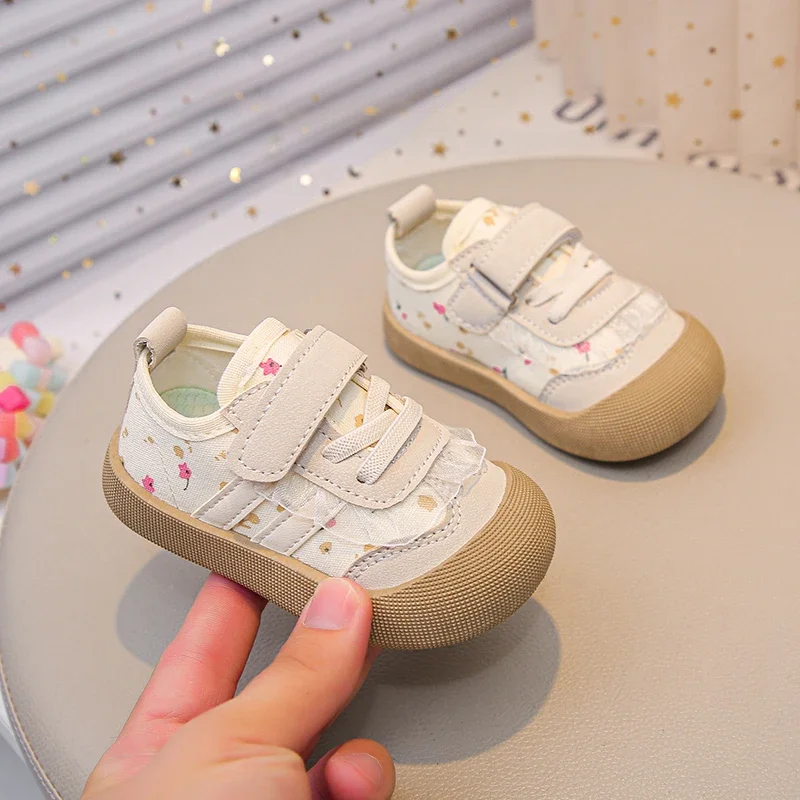 Baby Toddler Floral Girls' Shoe Spring New Soft Flat Soled Casual Sports Shoes Versatile Stylish Children's Walking Canvas Shoes