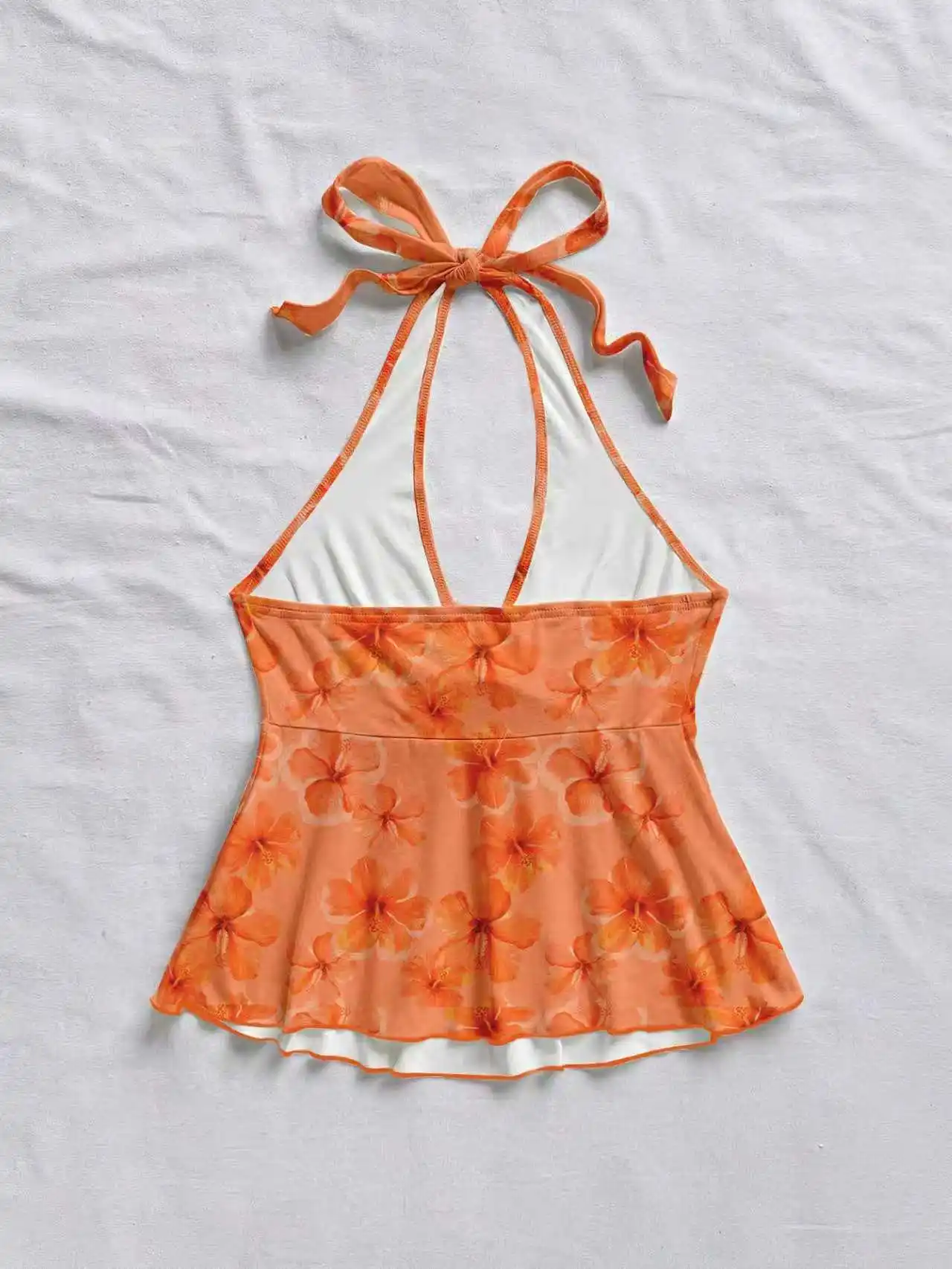Women's Summer Orange Lily and Hibiscus Printed Knitted Vest, Suitable for Women's Beach Vacations and Summer Outings
