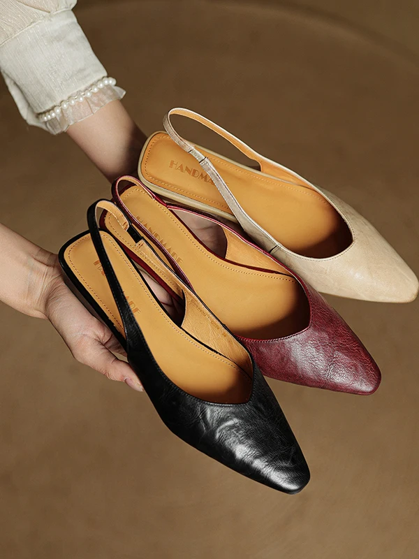 Sandalias Planas de Cuero Suave para Mujer, Zapatos Cómodos con Cubierta para el Pie, Estilo Vintage, Uso Diario, Antideslizantes, Primavera-Otoño