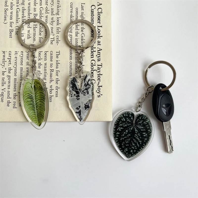 31 Styles Leaf Shape Smooth Keychains Creative Acrylic Plant Keyring Holder Unisex Bag Car Pendant Birthday Party Daily Gift