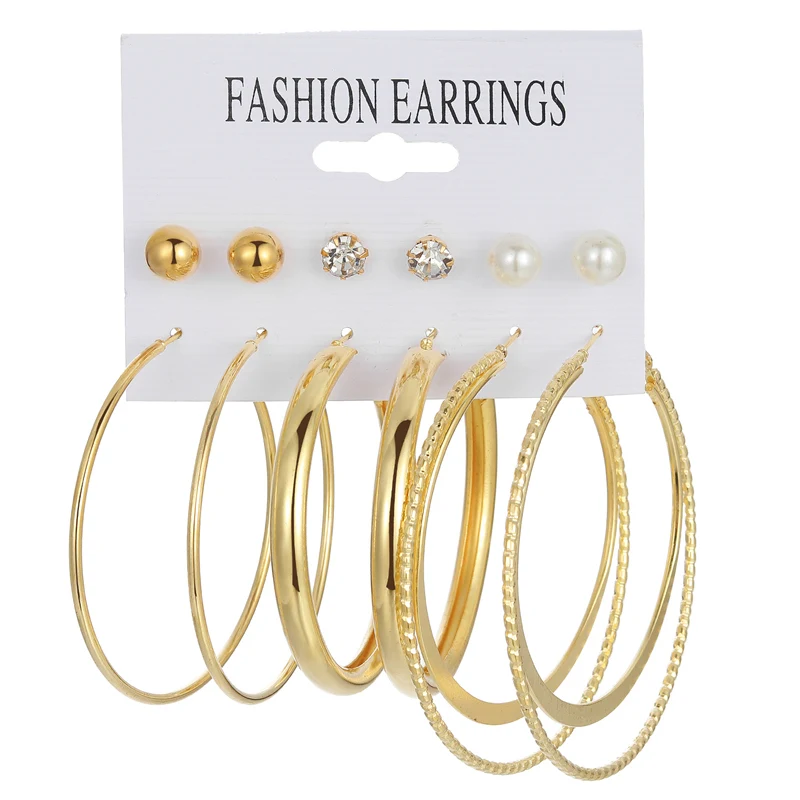 IFKM Boho Circle Hoop Earring Set Color oro donna Bohemia Pearl Vintage Heart Drop Earring Heart zircone Ear Studs Jewelry