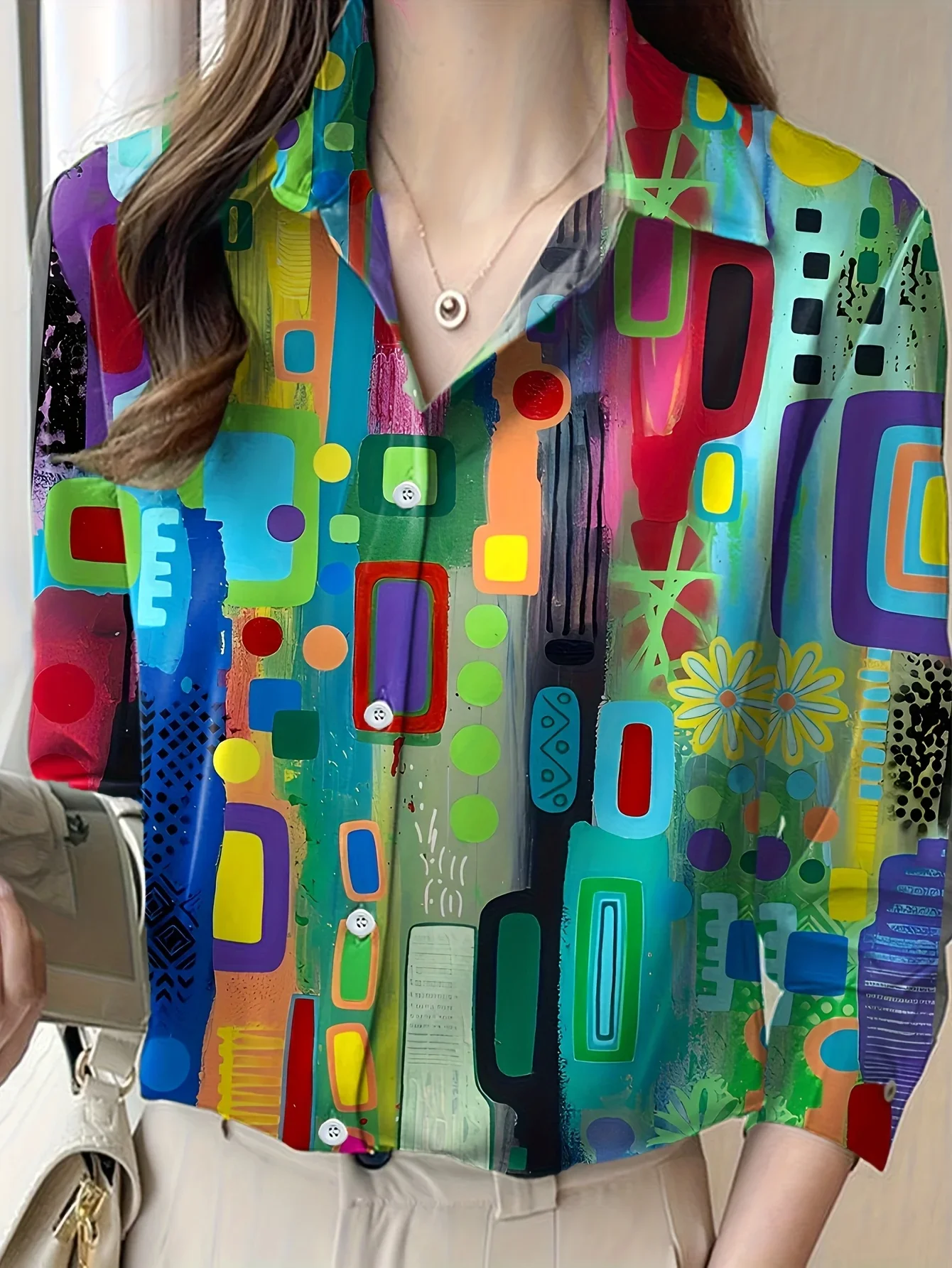 Boutique Con Bottoni Risvolto Camicia Elegante Dal Temperamento a Maniche Lunghe Con Design Strutturato Camicia Da Donna Alla M