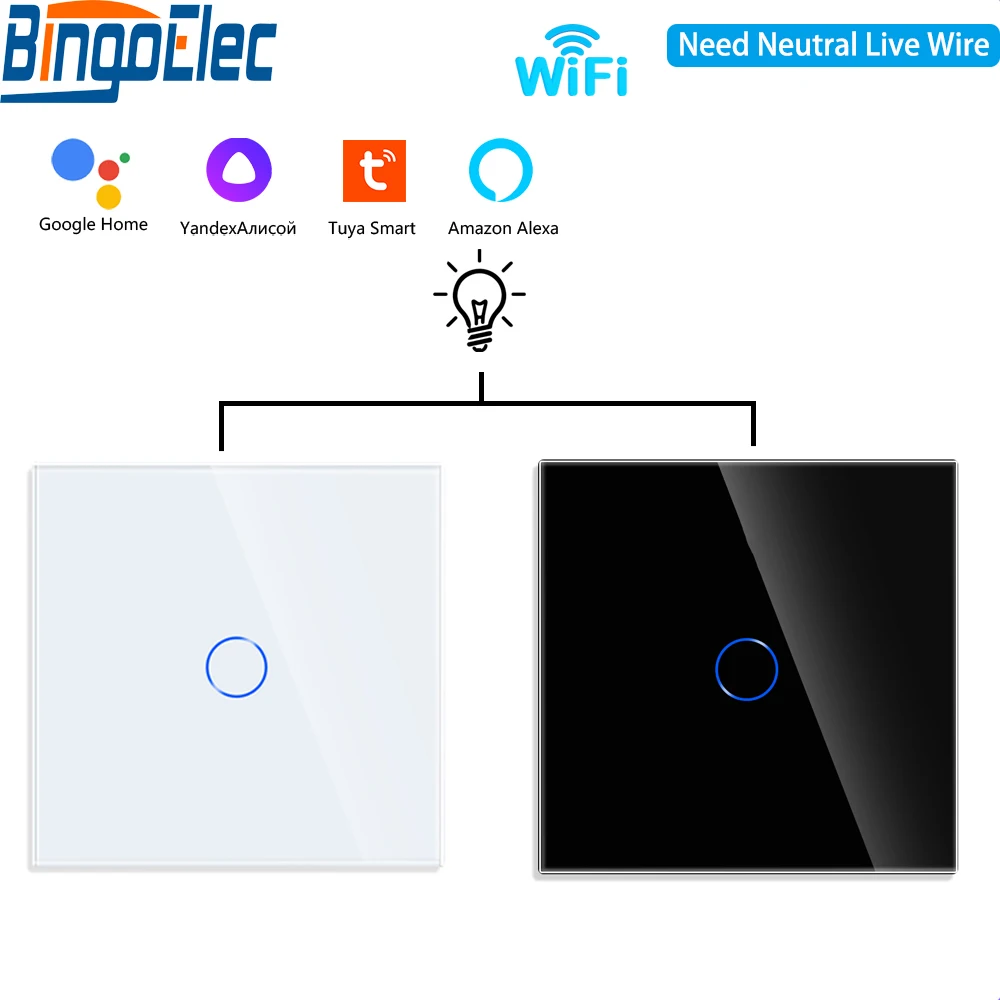 Bingoelec Tuya Smart Switch EU WiFi Smart life Neutral Wire Touch Light Switch 220V Works With Alexa Google Home 1/2/3/4 Gang