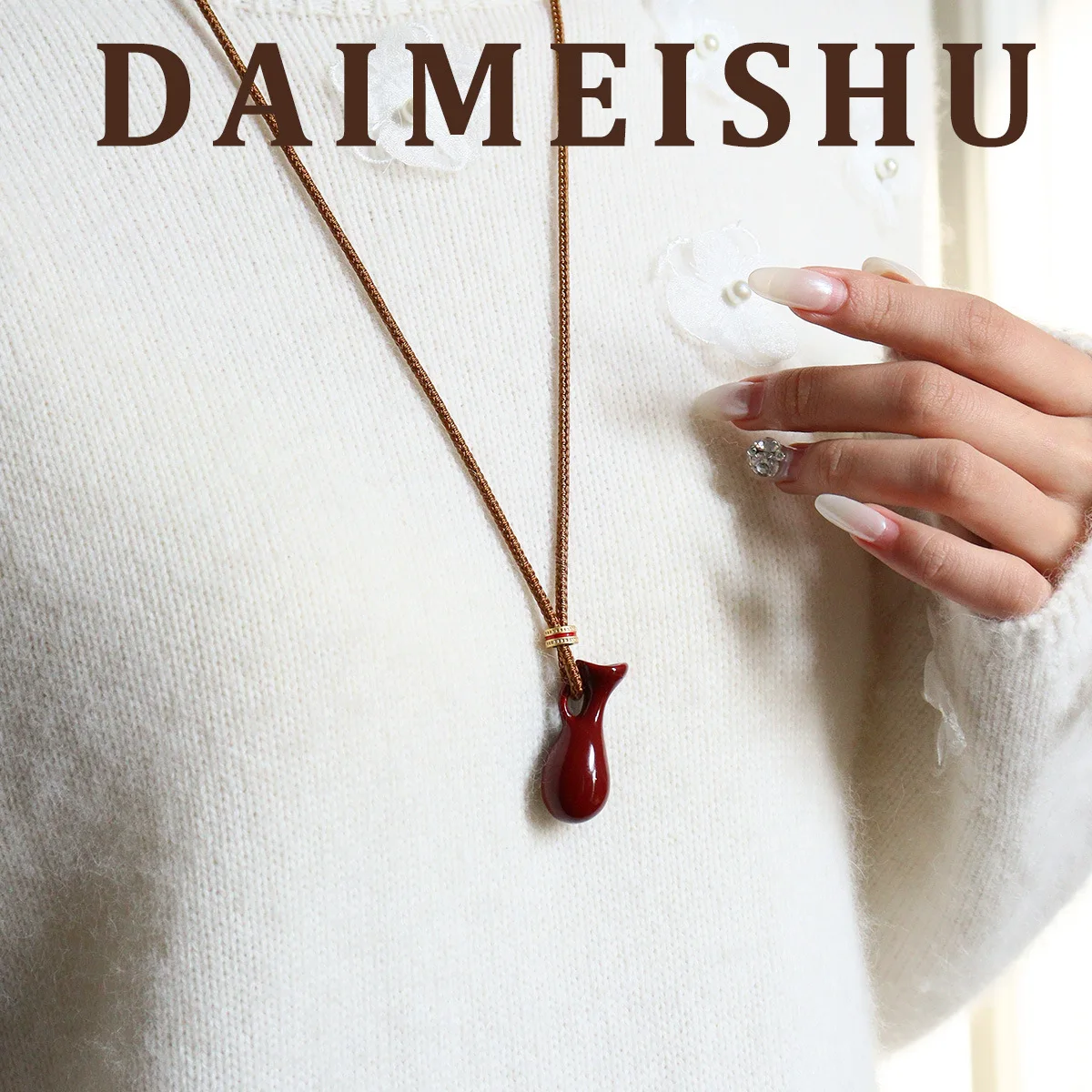 Original design minimalist red droplet shaped pearl spoon and water bottle shape sweater chain and long necklace for women