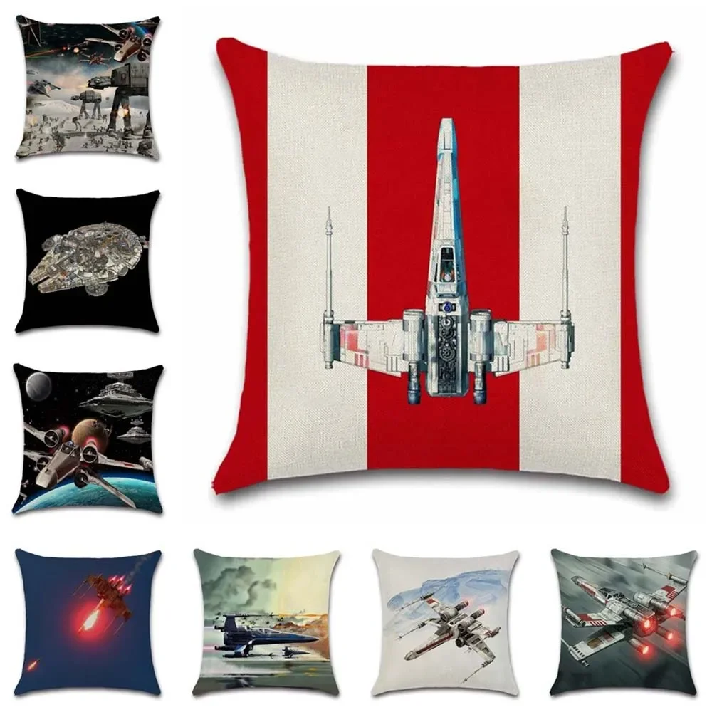 Star Plane Fighter Beige Linen Cushion Cover decorative Home Sofa Car Chair Seat Friend room office Kids gift pillowcase