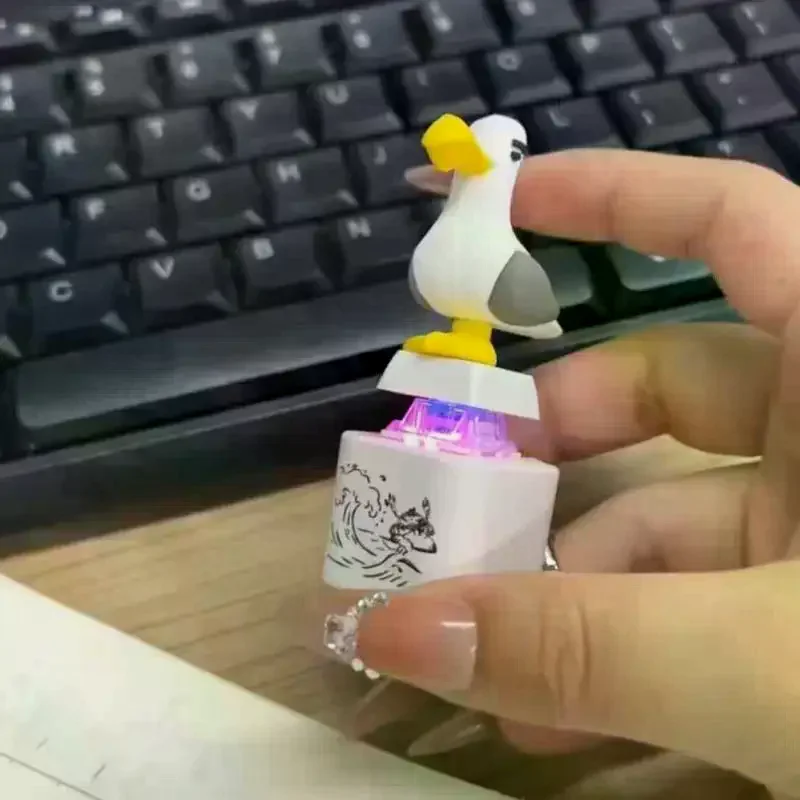 Seagull Mine Keychain Button with Sound LED Rechargeable Keyboard Clicker Fidget Toys Stress Relief Animal Keycaps Funny Gift