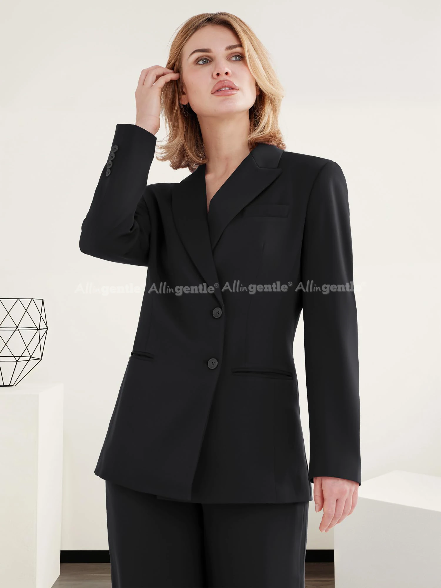 Women's 2 Piece Suit Two Button Business Casual Office Work Outfits Dressy Blazer Wide Leg Pants Set