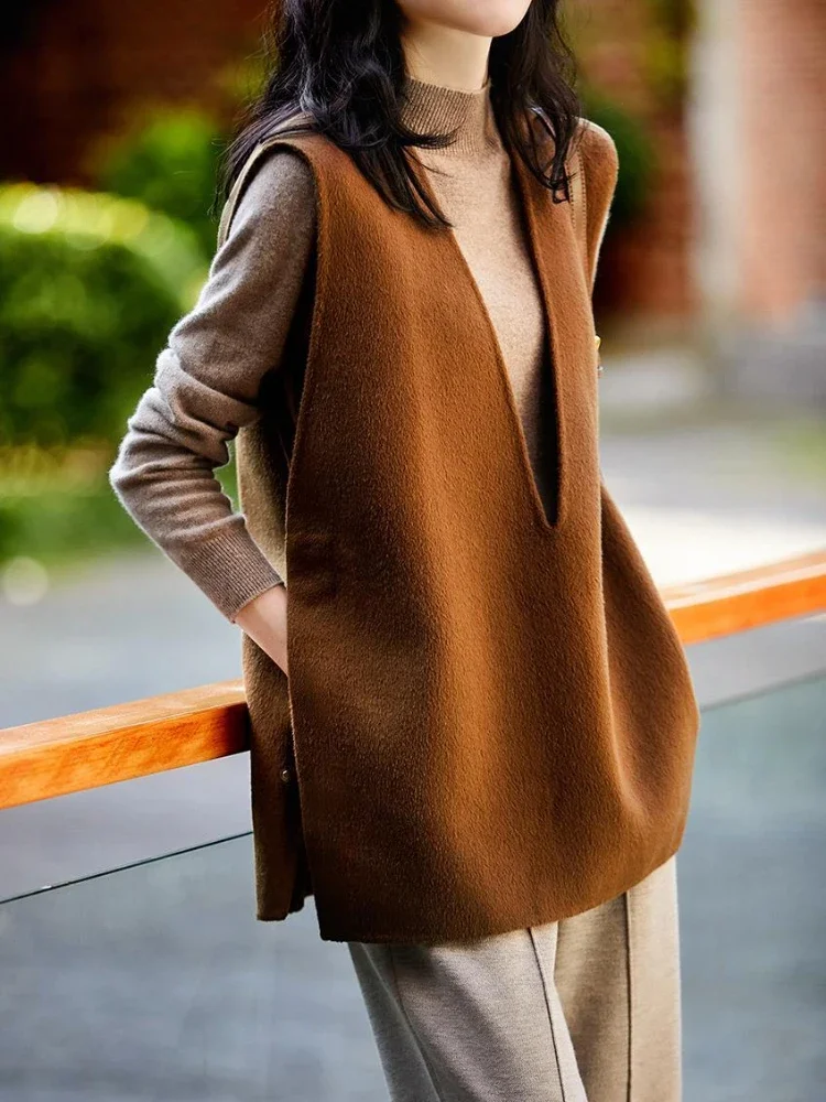 

Жилеты женские винтажные новые осенние однотонные темпераментные простые универсальные жилеты без рукавов модный дизайн с v-образным вырезом шикарные офисные женские жилеты