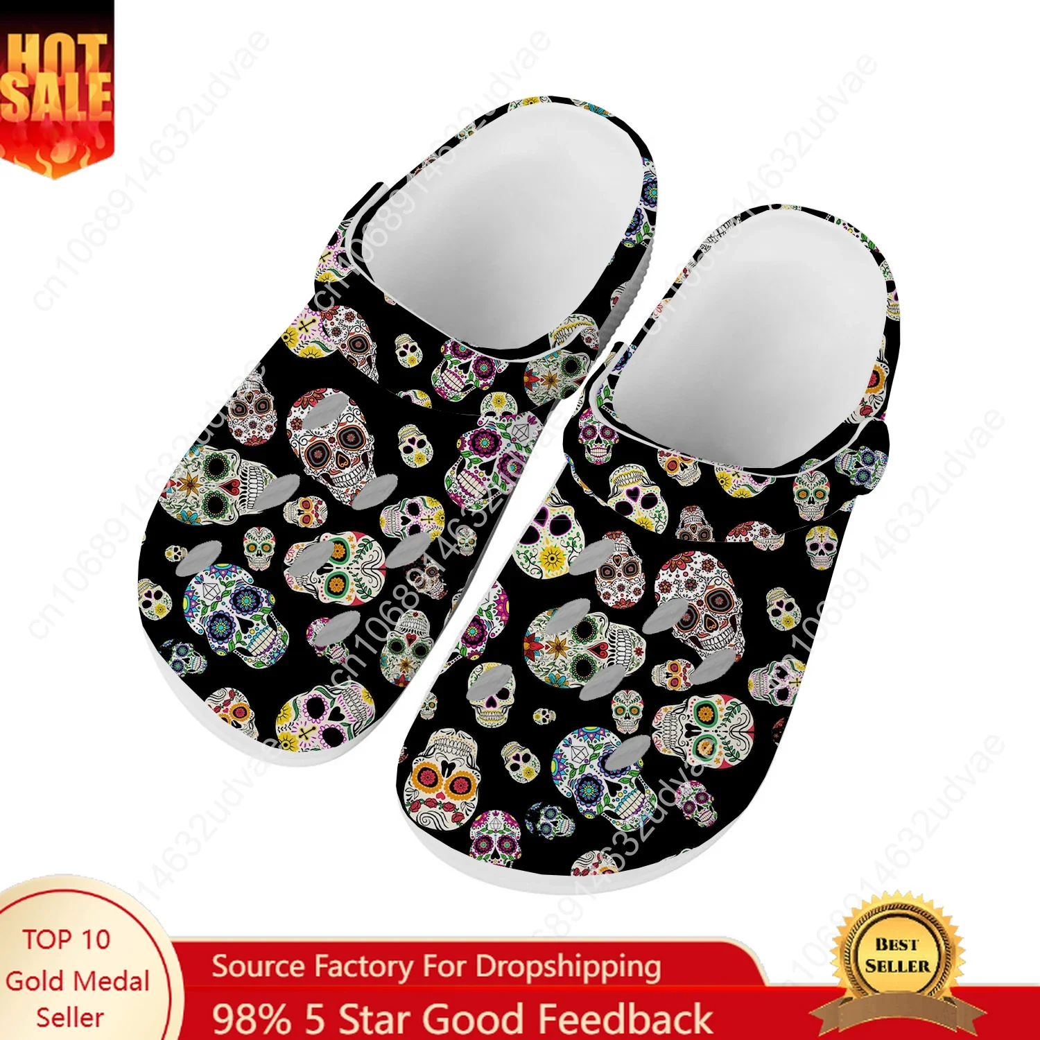 

Retro Sugar Skull Water Shoes Men Women Teenager Comfortable Home Garden Clogs Custom Sandals Beach Breathable Hole Slippers