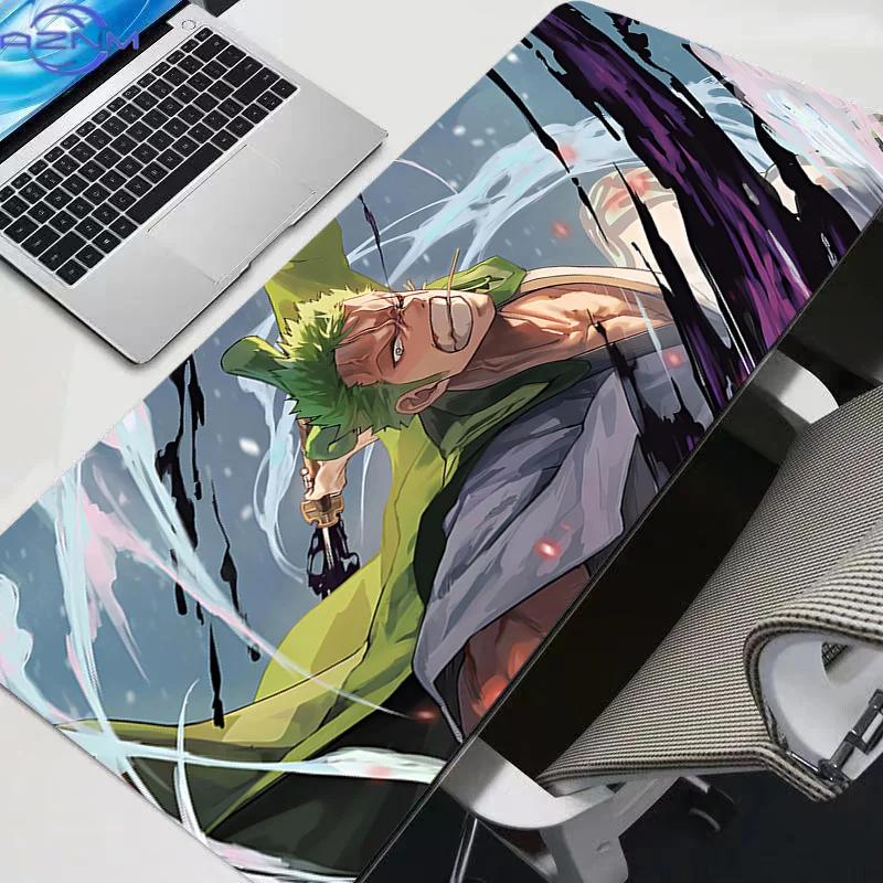 Gaming Mousepad One Piece Zoro Anime Big Computer Gamer New Mouse Pads Big Natural Rubber With Locking Edge Gaming Mouse Mat XXL