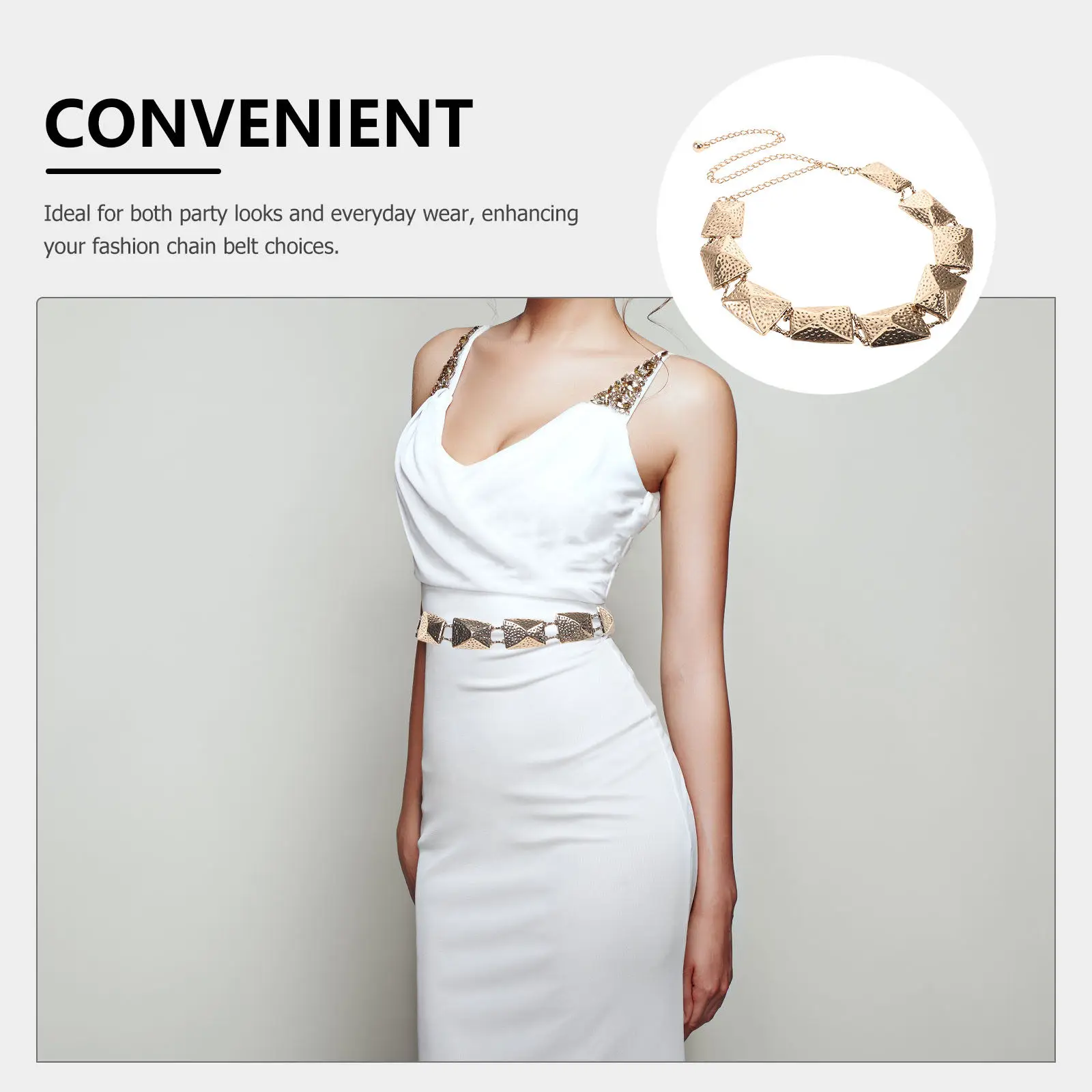 Golden Chain Belt Pyramid Link Metal Waist Chain Adjustable Chunky Belt for Dresses Jumpsuits Jeans Fashion Waist Accessory