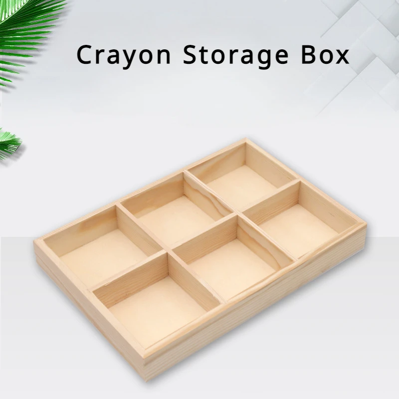 6 Grid Wooden Jewelry Display Tray Case Crayon Storage Box Art Studio Crayon Box Painting Accessory Box Small Item Storage Case