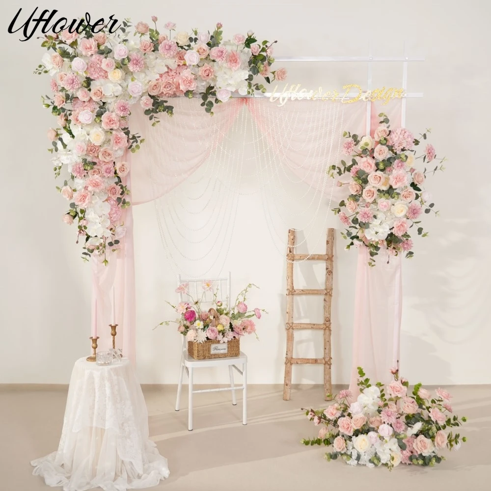 

Uflower Artificial Pink Flowers Wedding Decor Welcome Background Floral Art Hanging Flower Row Props Road Leading Flower Ball
