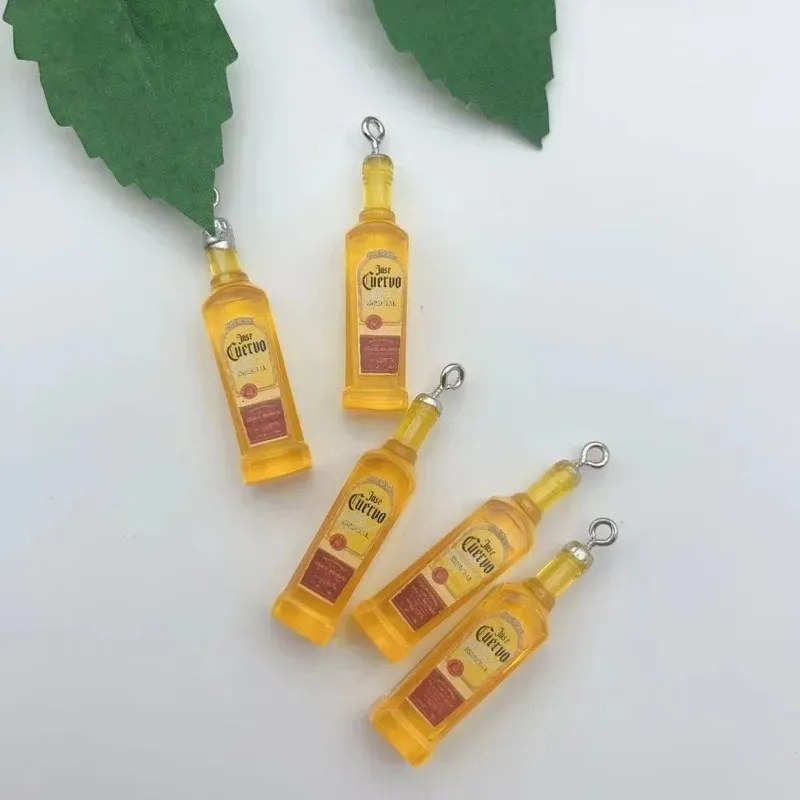10Pcs/Lot Simulation Beer Bottle Beverage Resin Charms Handcraft Jewelry Findings Accessories
