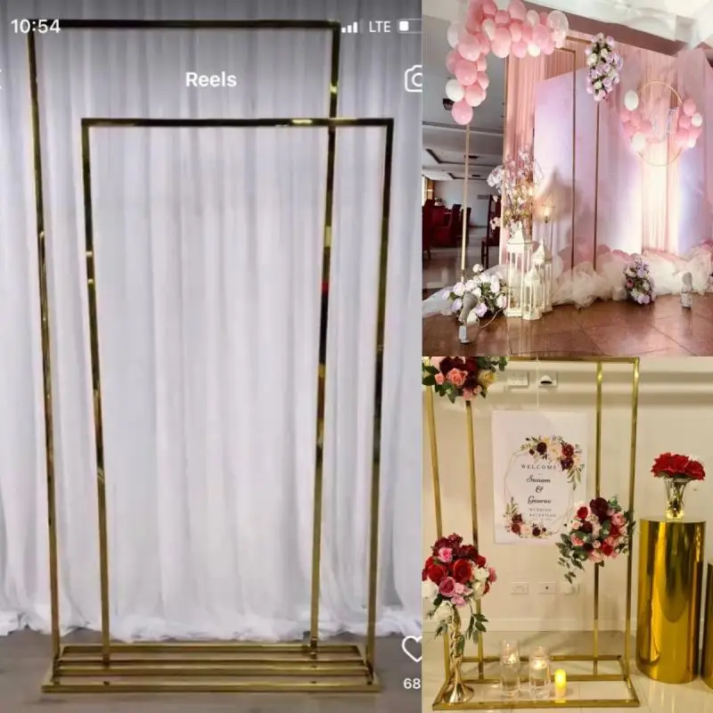 

2pcs Shiny Gold Square Door Arch Plinth Table Flower Display Rack Iron Frame Lawn Wedding FloralParty Balloon Stage Backdrop