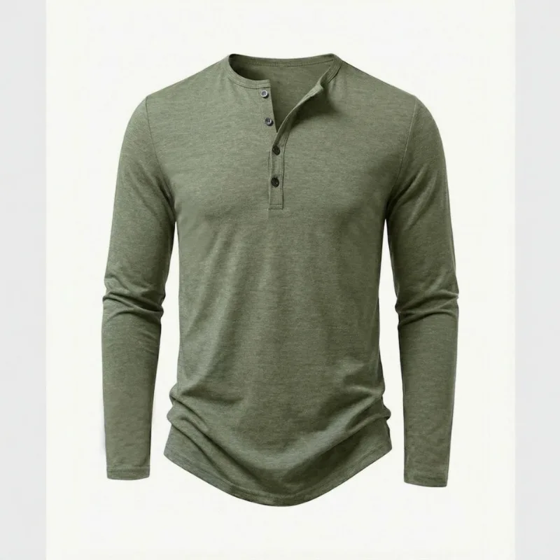 Men Henley Neck Long Sleeve T Shirt Di Sang Cotton Linen Casual Fashion Polo Shirt For Spring Autumn European And American Marke