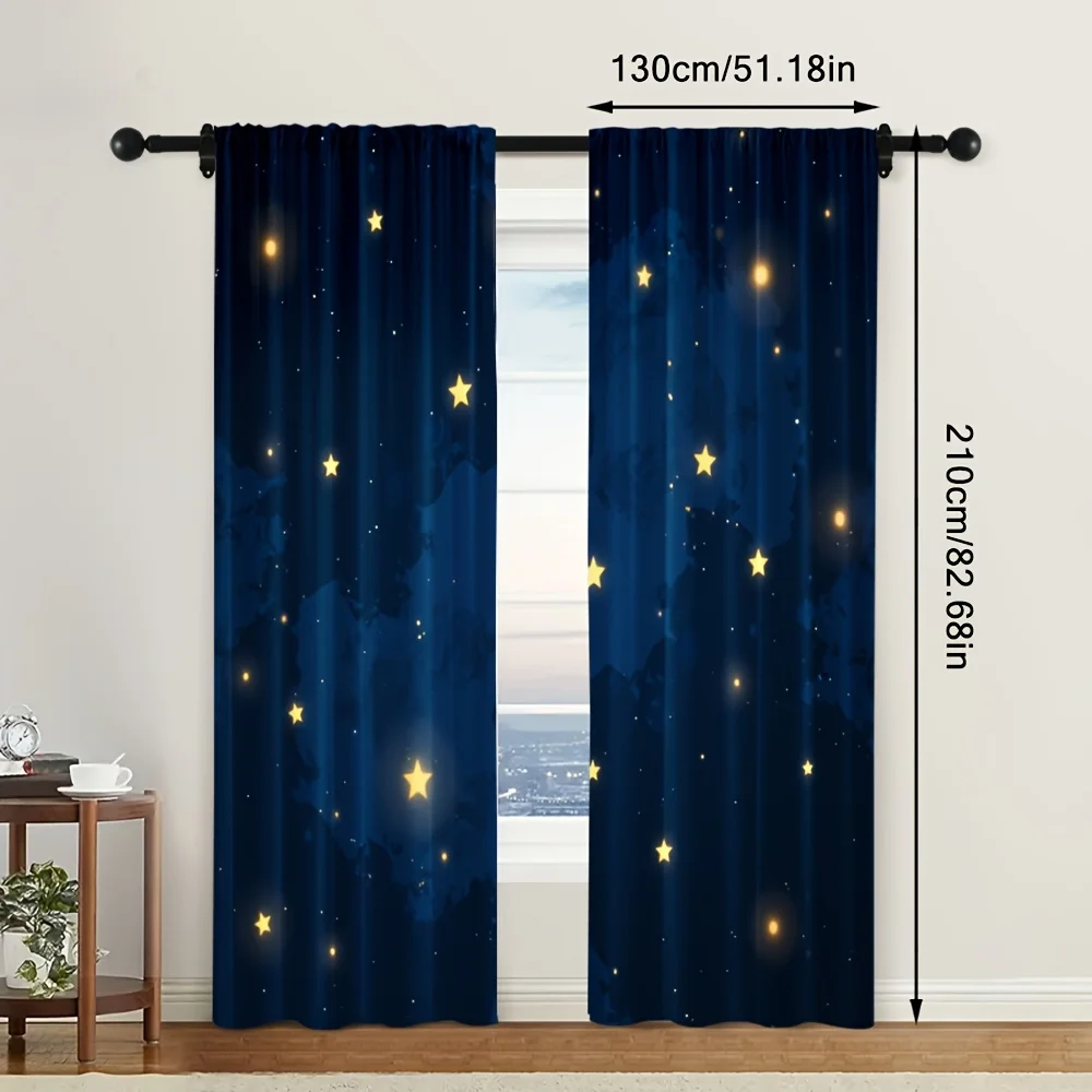 Deep Blue Galaxy Starry Night Curtains Polyester Drapes for Bedroom Living Room Window Decoration Panels