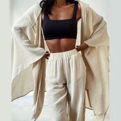 BAMBOOBY Women Two Pieces Sets Fashion Spring Summer Street Wear Bat Sleeve Cardigan Tops + Straight Leg Pants Suit Ladies