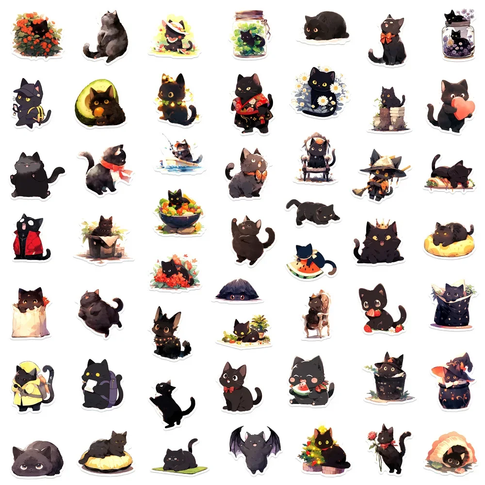 10/50/100pcs Cute Cartoon Black Cat Stickers Toy DIY Scrapbook Bike Phone Luggage Skateboard Laptop Car Decals Sticker