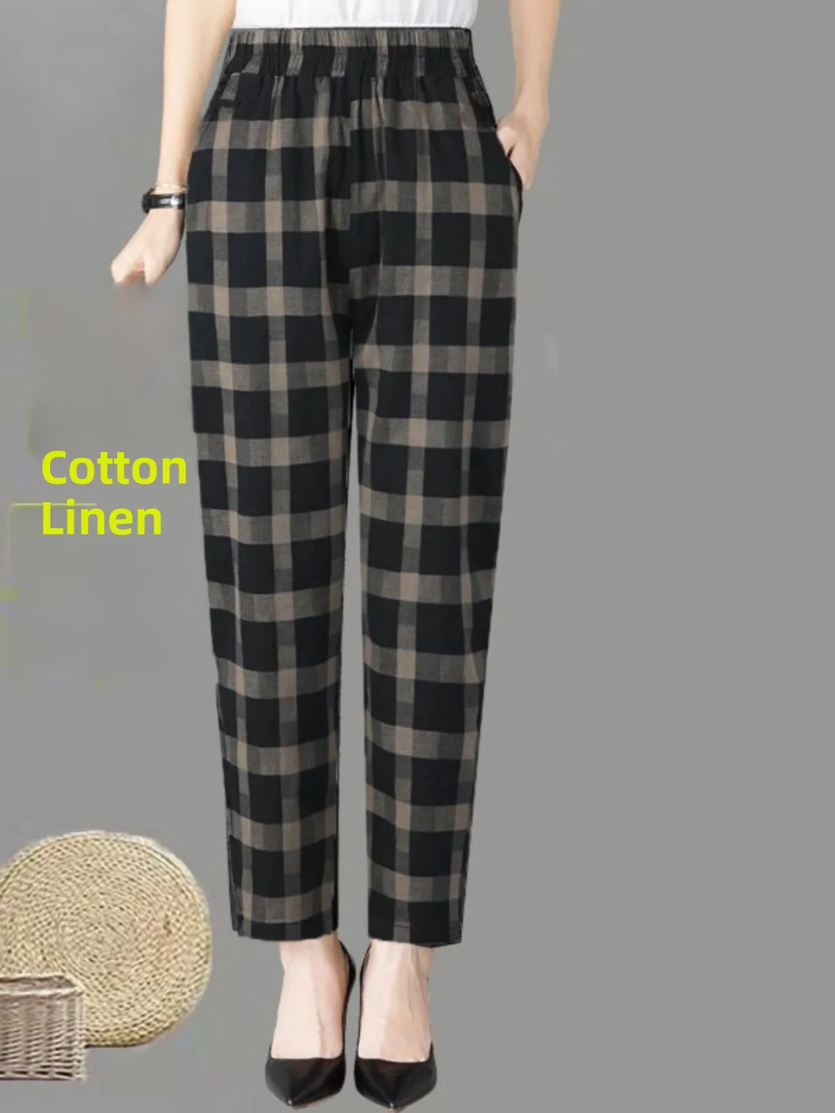 

Новые летние тонкие хлопковые повседневные женские брюки-харланы с высокой талией, свободные, на резинке, укороченные, универсальные, комфортные