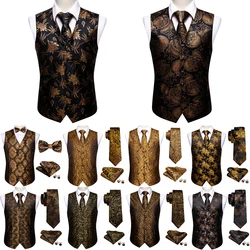 Luxury Mens Vest Gold Black Yellow Paisley Flower Formal Suit Embroidered Waistcoat Tie Set Sleeveless Jacket Barry Wang