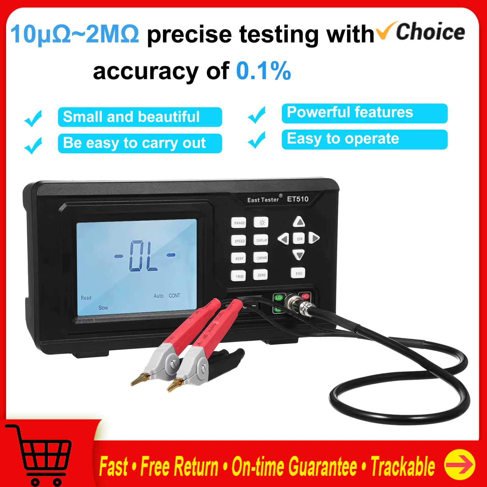 East Tester ET510 DC Low Resistance Tester Portable Milliohm Meter Microresistance Tester Low   Resistance Tester Direct Current