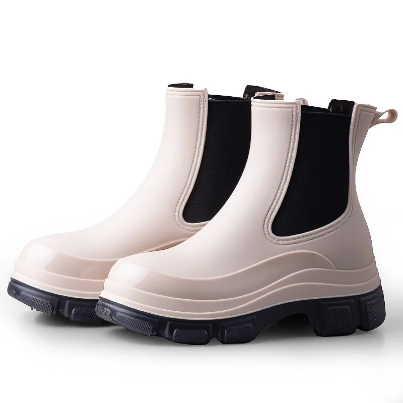 

Ins new stylish rain boots women's designer platform rainshoes woman low heel ankle chelsea boots trendy rainy chunky booties