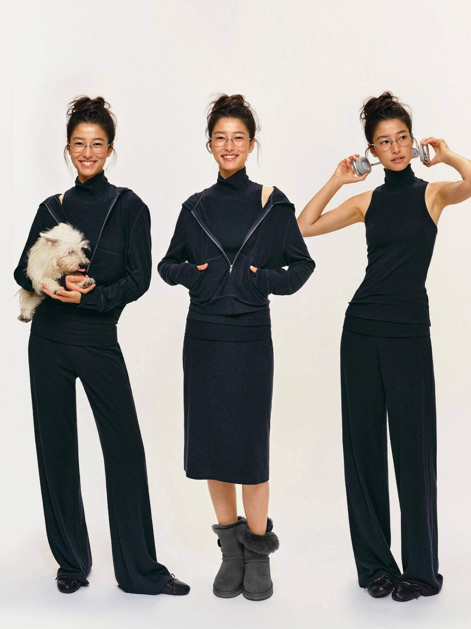 HaveRice Rice Restaurant Warm Hearted Hoodie Set Soft Cozy Long Sleeve Zipper Straight Leg Pants Vest  Skirt Four Piece Set