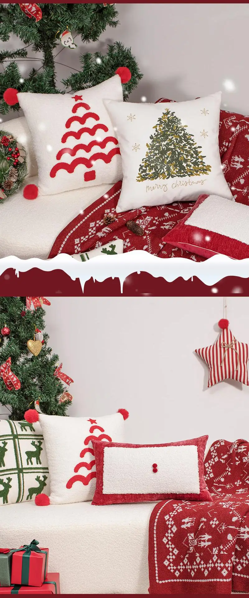 Weihnachtliche Stickerei-Kissenbezüge, Dekorative Kissenhüllen für Wohnzimmer-Sofa, Schlafzimmer-Kopfteil und Weihnachtsdekoration – Detail 4