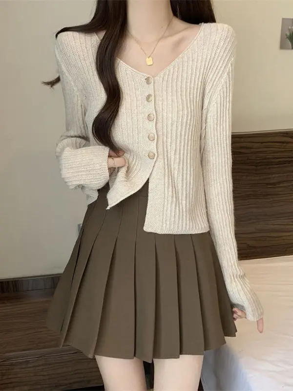 Cardigan lavorato a maglia coreano Sle ort Svel V-Ne maglione a tubo dritto dal design casual allentato per l'inizio dell'autunno da donna