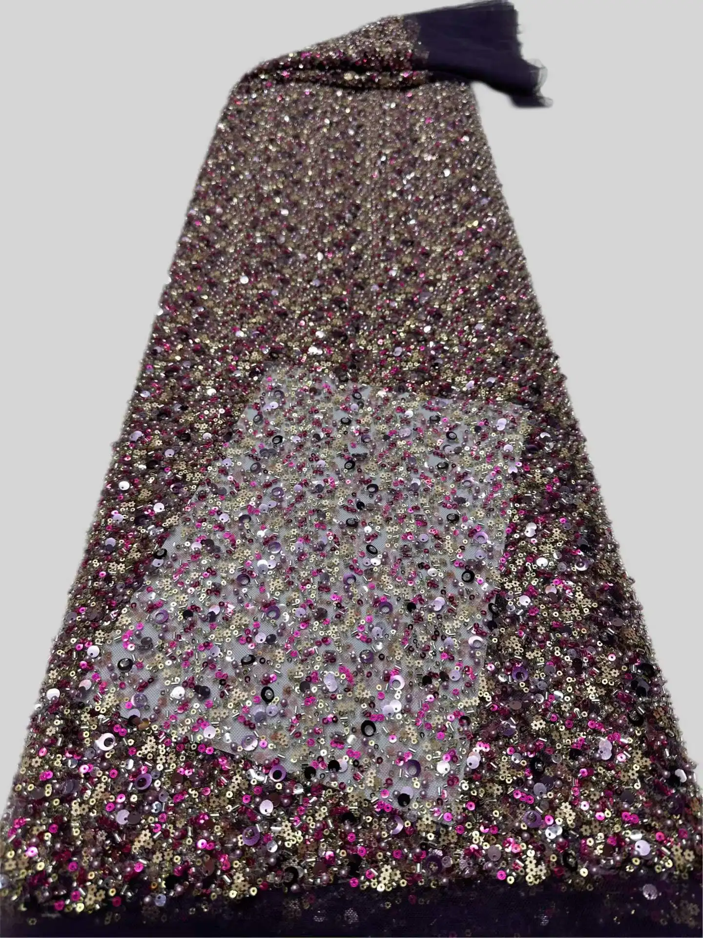 5 Yards Luxury Lace Fabric 2026 Latest African Beaded Lace Fabric Embroidery French Mesh Sequins Lace Fabric Nigerian Tulle Lace
